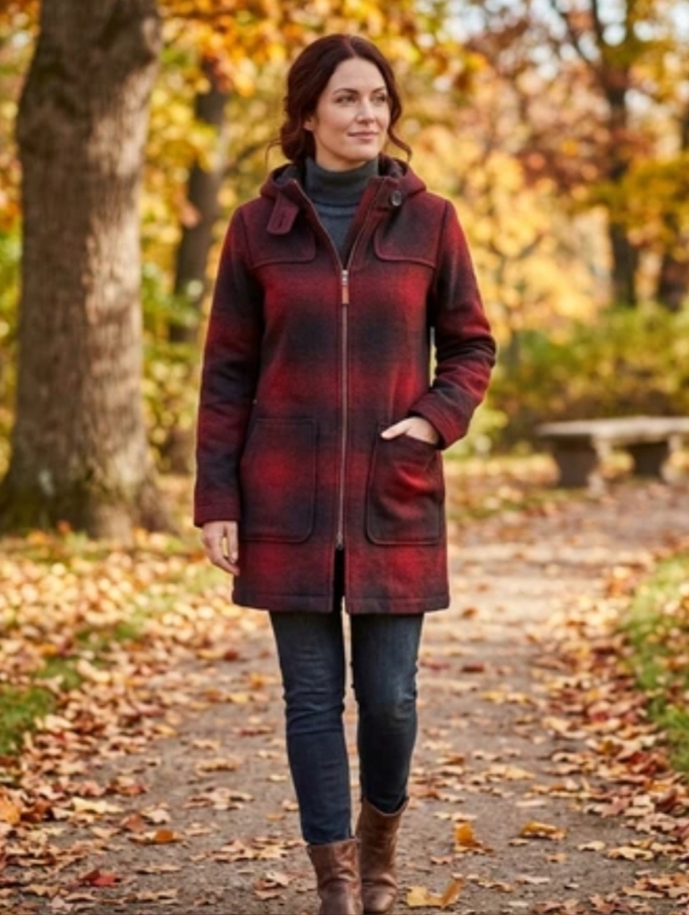 Woolrich Plaid Ombre Red Hunt Style Hooded Wool Blend Coat Size S